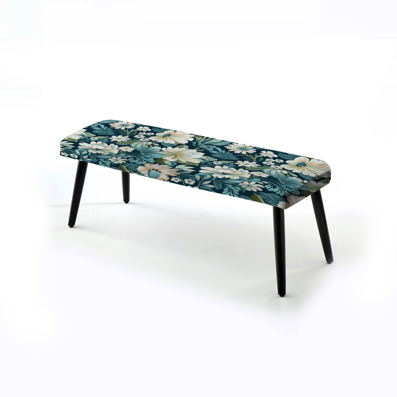 Banc rembourré damassé blanc et vert clair