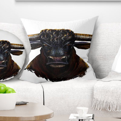 Animal Furious Bull Illustration Art Pillow