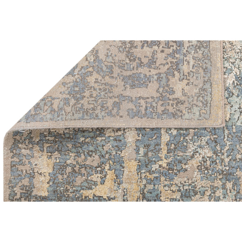 Tapis beige et bleu clair noué à la main de haute qualité, Rectangle de 5 pi x 8 pi