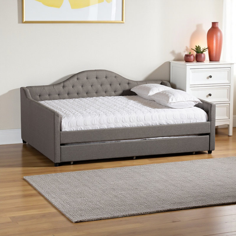 Jaileigh Queen Upholstered Daybed with Trundle in Gray, 31.08'' H X 86.12" W X 63.52" L, Queen, Gray