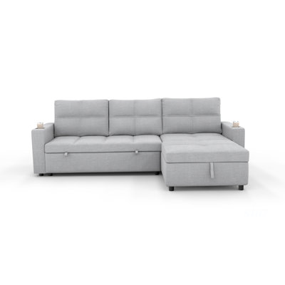 Convertible Fabric Sofa Bed, Pullout Sectional Sleeper Sofa Couches with USB Charging & Cup Holders, L-Shape Sleeper with Storage For Living Room