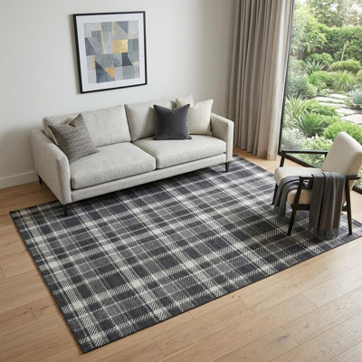 Tapis lavable à carreaux noir et ivoire 5 pi x 8 pi avec protection UV