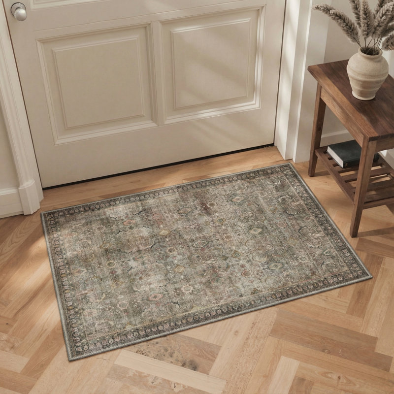 Persian Vintage Machine Washable Brown Indoor Area Rug with Non-Slip Backing, Rectangle 5' x 7'