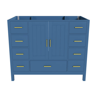 42" Bathroom vanity base cabinet with 2 soft-close doors and 9 smooth-glide drawers