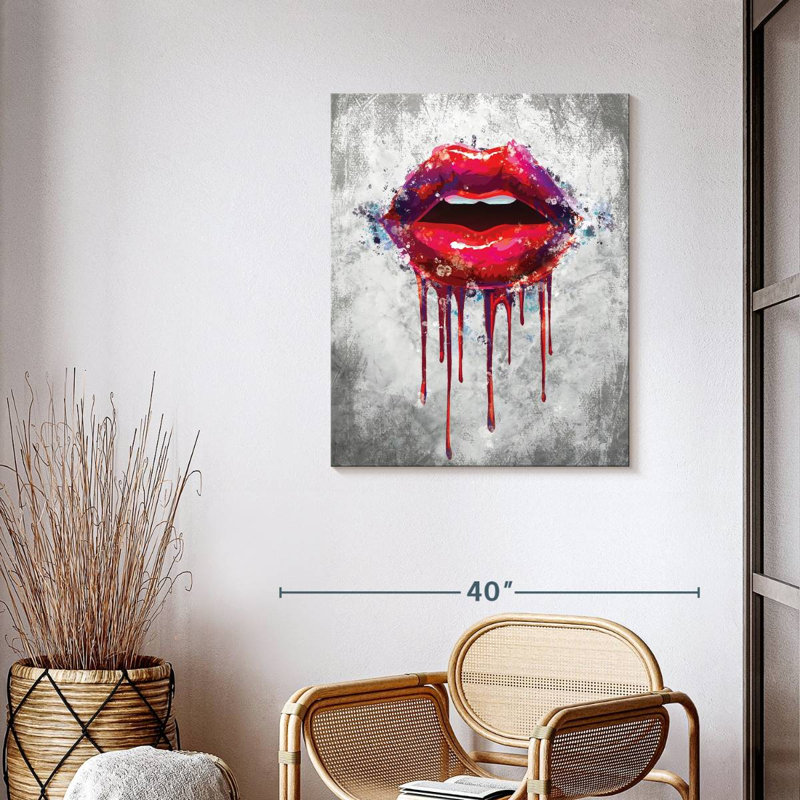 " Lips Paint Drip " by Simona J, 35" H x 28" W x 1.25" D