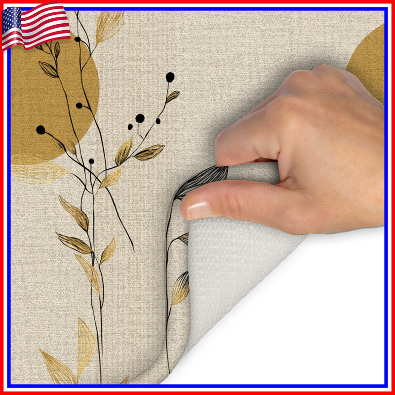 Tapis de bain Botanical Floral, Beige abstrait / géométrique, Simple - L 34 po x l 21 po