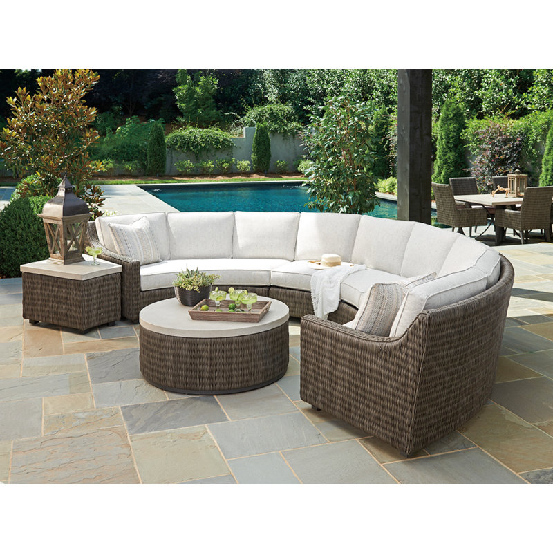 Cypress Point Ocean Terrace 85'' Wide Outdoor Wicker Curved Patio Sofa with Sunbrella Cushions