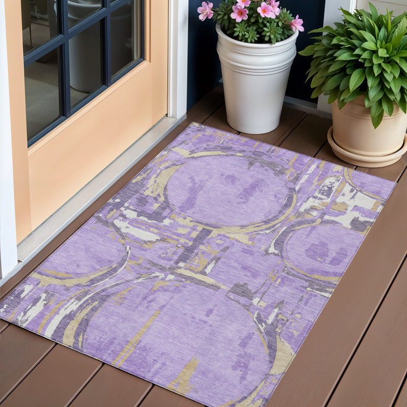Tapis lavable à motif géométrique lavande lilas et mauve 3 pi x 5 pi