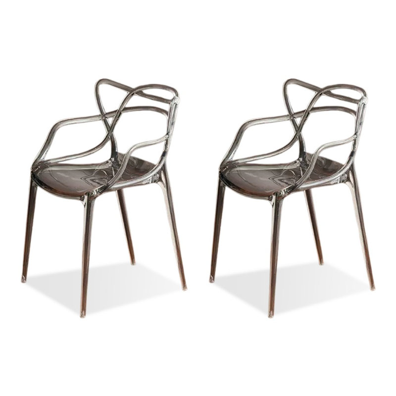 Black Solid back Plastic Chair(Set of 2)