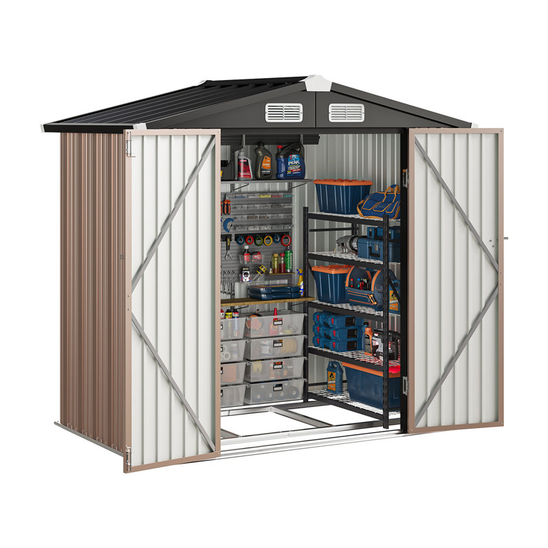 6 pi L 4 pi. D Ensemble de remise en métal avec base en métal, Brun, H 74 po x l 78,7 po x P 49,6 po