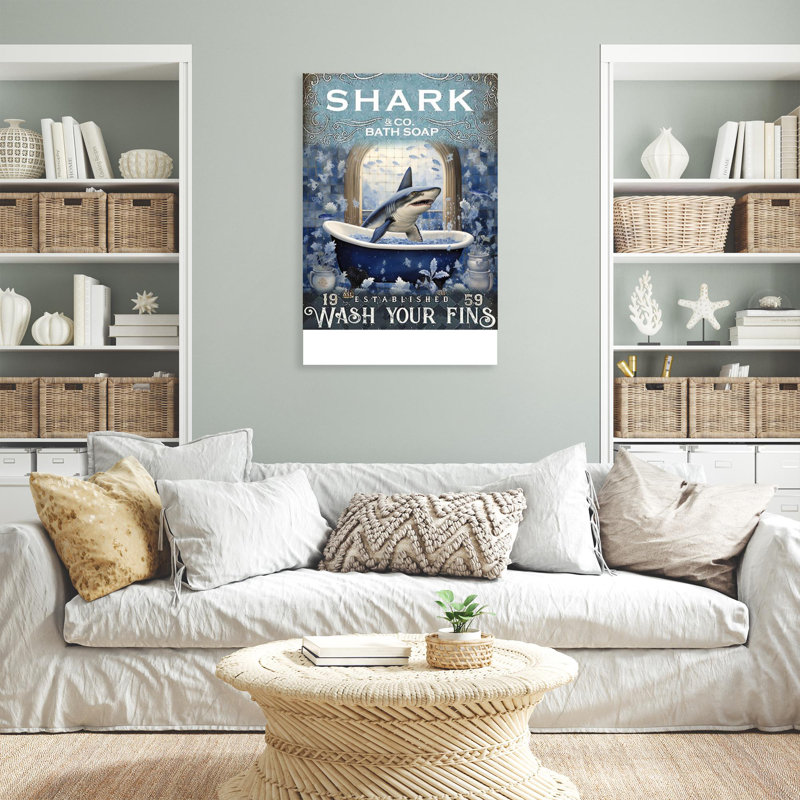 Shark Bath Soap - 1 Piece Rectangle Graphic Art Pr " Shark Bath Soap - 1 Piece Rectangle Graphic Art Print On Wrapped Canvas "