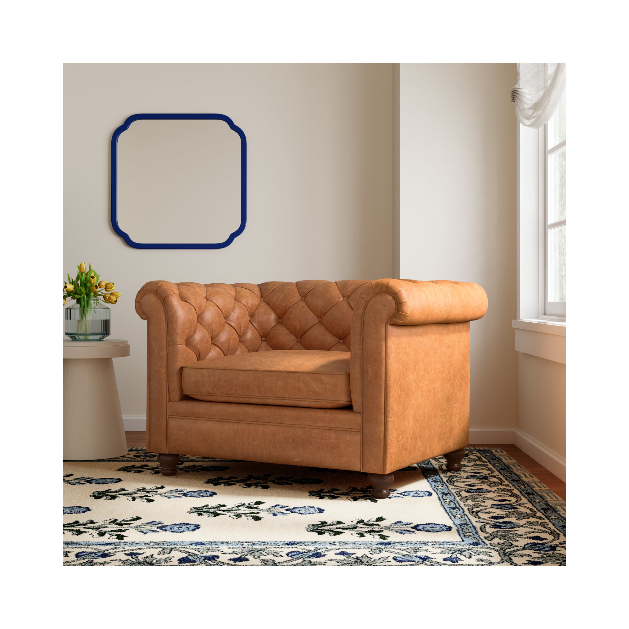 Lyon Genuine Leather Lounge Chair, Cognac Tan