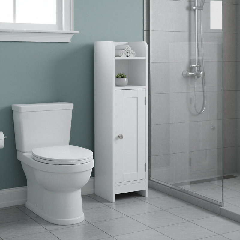 Rangement pour papier hygiénique, armoire à rouleau de papier hygiénique, armoire de salle de bain, étagère de salle de bain étroite, tablettes réglables, peu encombrante, assemblage facile, blanc