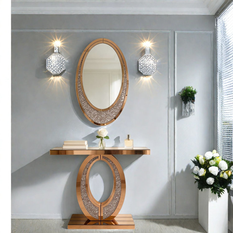Miroir d'appoint moderne et mur, miroir ovale en MDF noir concassé, Miroir extérieur 1