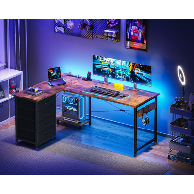 Campbellsburg Reversible L-Shaped Desk With CPU Host,4-Tier Fabric Drawers,Power Outlets,2 Hooks And Usb Charging Port,Home Office Corner Desk