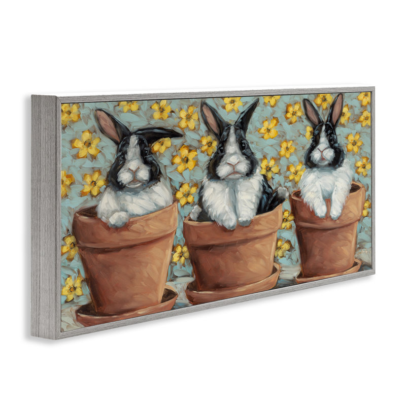 «Three Bunnies in Pots» par Sara G. Designs, Estampe numérique Farmhouse, H 10 po x l 24 po