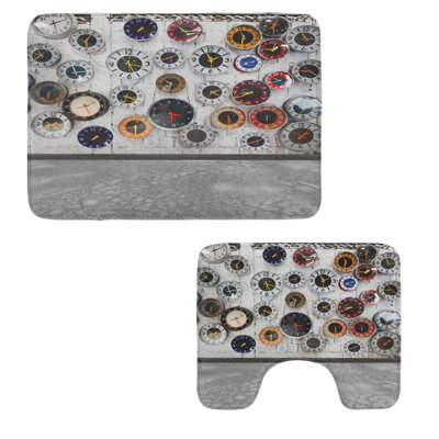  Clock Bathroom Rug Set 2 Pieces Rectangle & Contour Mats Multicolor