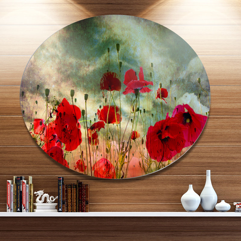 Wild Wild Poppy Flowers in Sky - Art mural floral en bois, Métal métal, H 23 po x l 23 po x P 1 po