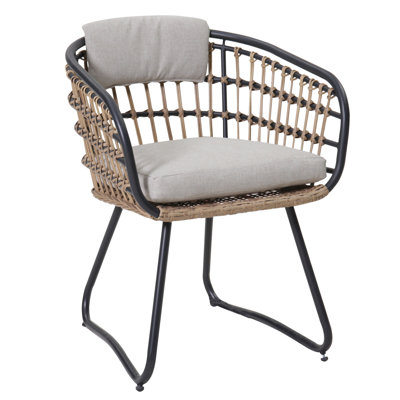 Ensemble de 2 chaises de salle à manger d'extérieur en osier, chaises de patio avec coussins, fauteuils de salle à manger en rotin pour la pelouse, le jardin, la piscine, la cour, le porche