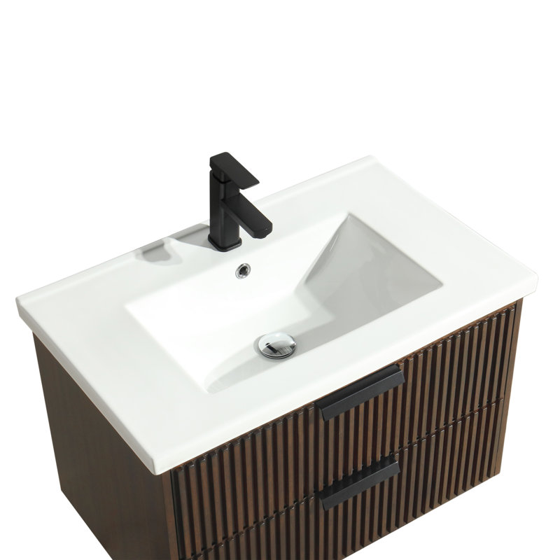 San Diego 30" Walnut Wood Bathroom Vanity with Ceramic Countertop