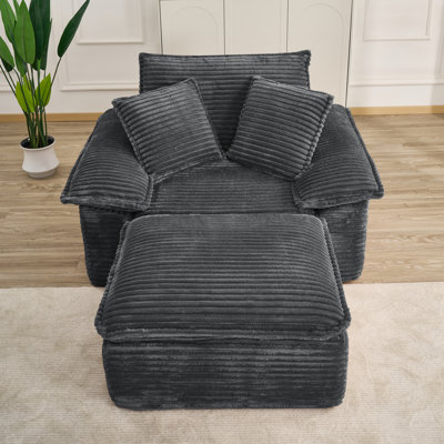 Chaise longue en velours côtelé avec repose-pieds Compression, aucun assemblage requis