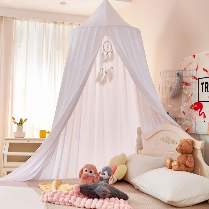Princess Bed Canopy Round Dome For Girls Room Decor, Green, White