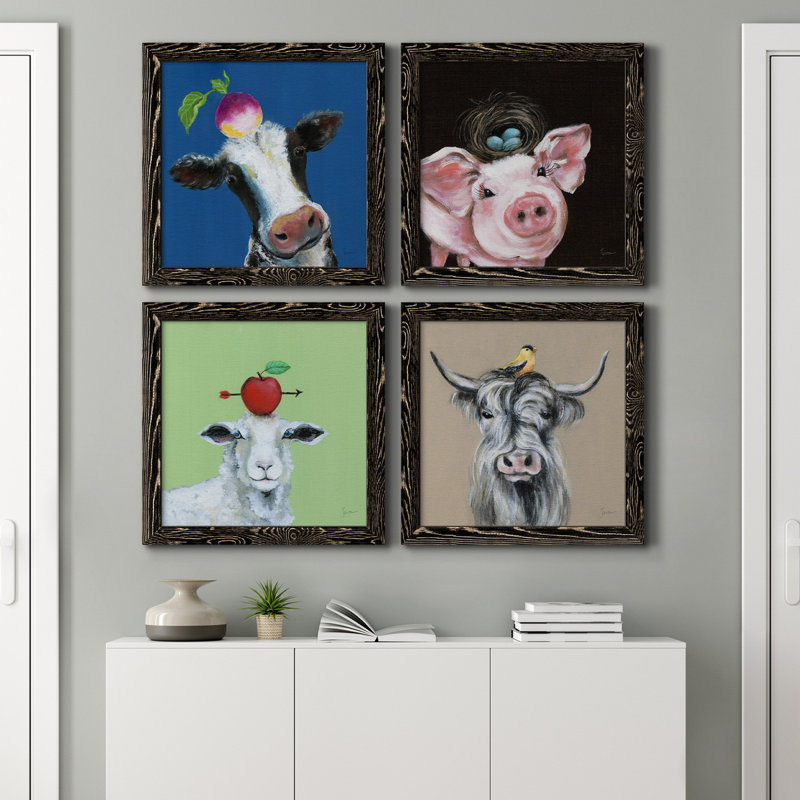«Playful Nature», ensemble de 4 reproductions sur toiles encadrées, H 27,5 po x l 110 po x P 1,5 po, Noir, Pas de tapis