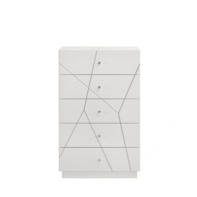 Commode Manhattan - Finition laquée avec motif géométrique et tiroirs spacieux pour rangement moderne - blanc