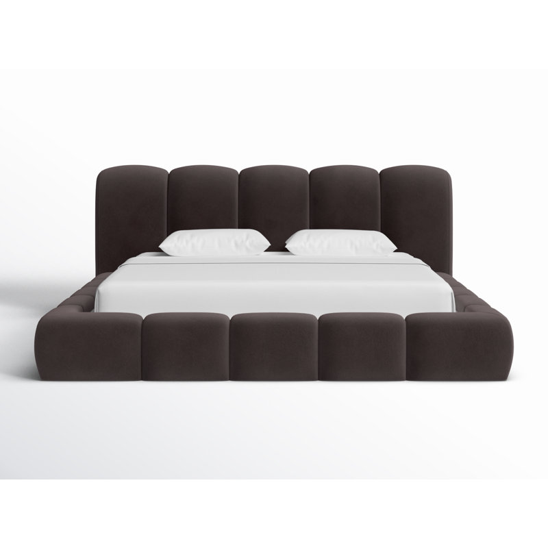 Olena Upholstered Scalloped Bed, King, Brown