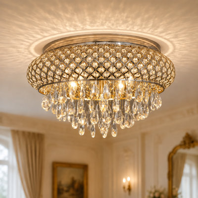 Delainy  20" 5 - Lights  Chrome Modern Dimmable Tiered  Unique/Statement Drum Crystal Flush Mount Lighting Fixture For Living Room/ Bedroom