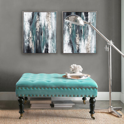 Leni 33" Velvet Square Tufted Cocktail Ottoman