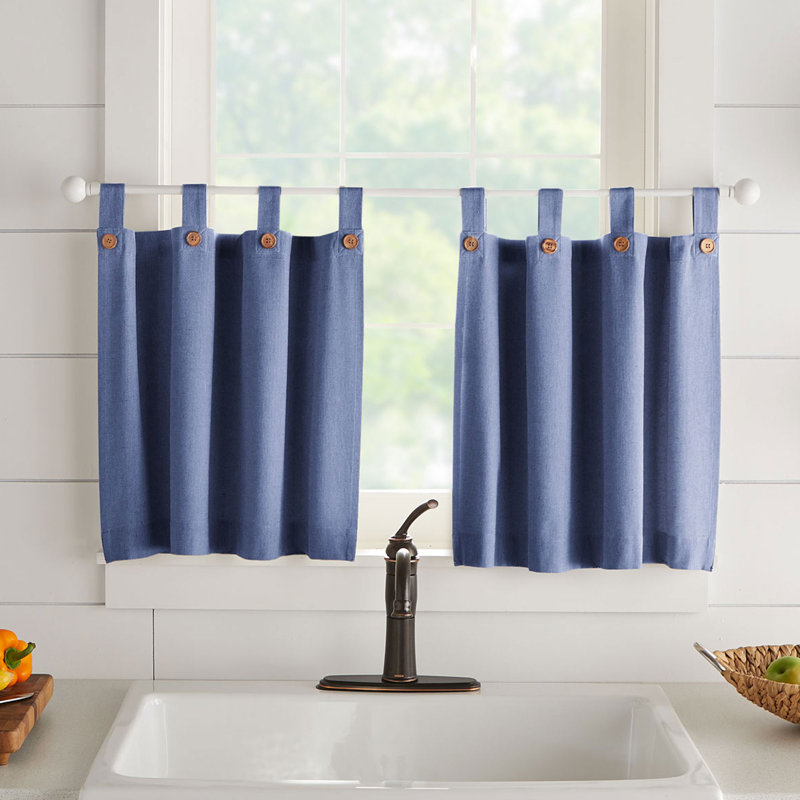 Irmlinde Cotton Tailored Kitchen Curtain, 30" W x 36" L, Blue
