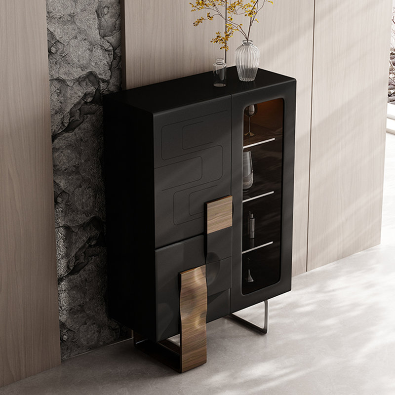 Vitrines en bois manufacturé noir, H 51,18 po x l 39,37 po x P 15,75 po