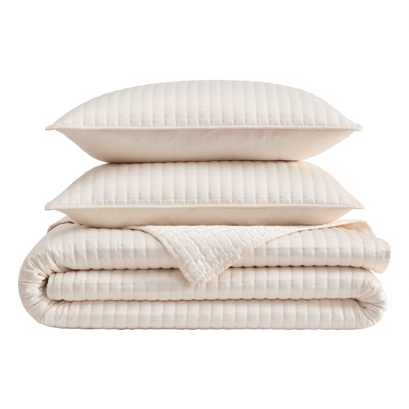 Vera Wang Matte Satin Solid Reversible Quilt Set, King, Beige