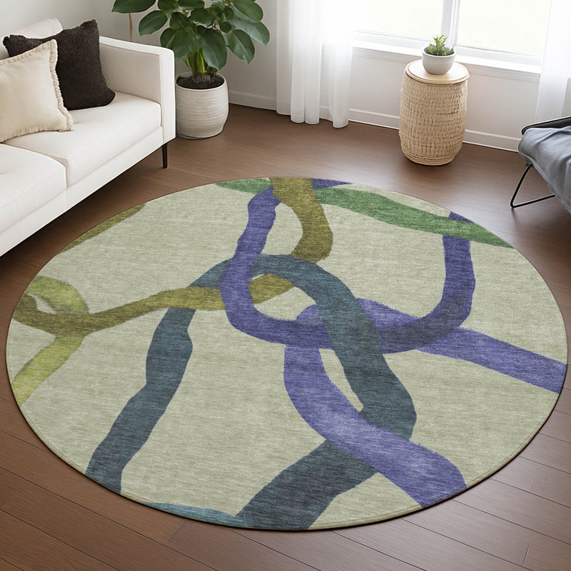 Machine Washable Indoor/Outdoor Erfried ACN2394 Abstract Rug, Round 8'