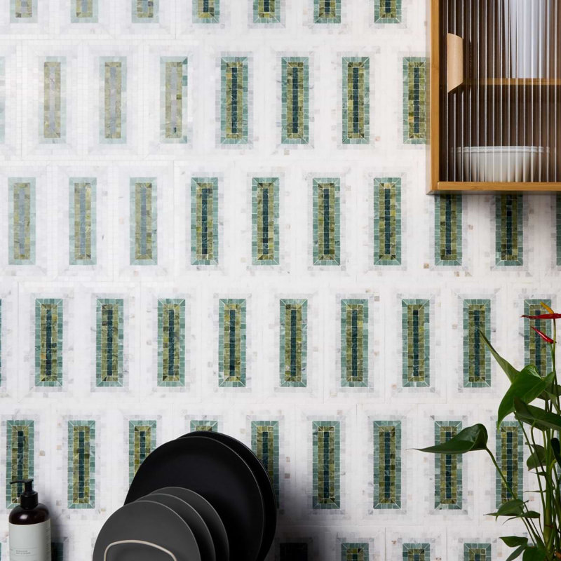 Ako 4x9 Rectangle Marble Micro Mosaic Tile, Verde Green