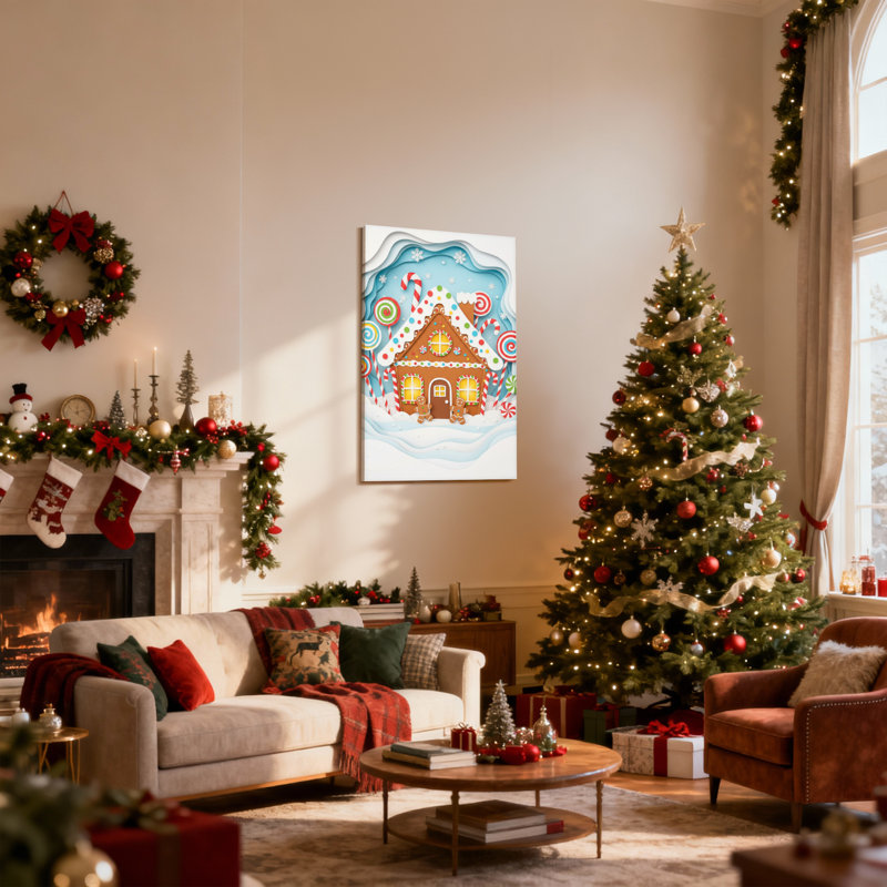 «Christmas Gingerbread House Candy Landscape», ensemble de 3 reproductions d'art sur toile, H 36 po x l 24 po