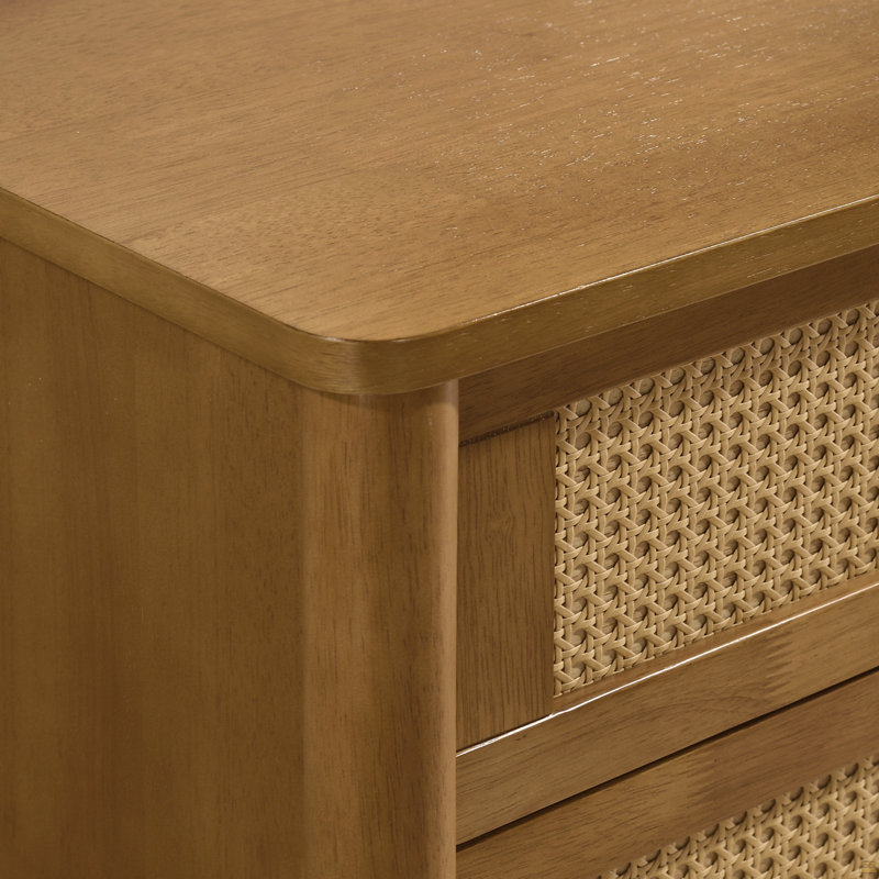 Commode 4 tiroirs en bois et rotin