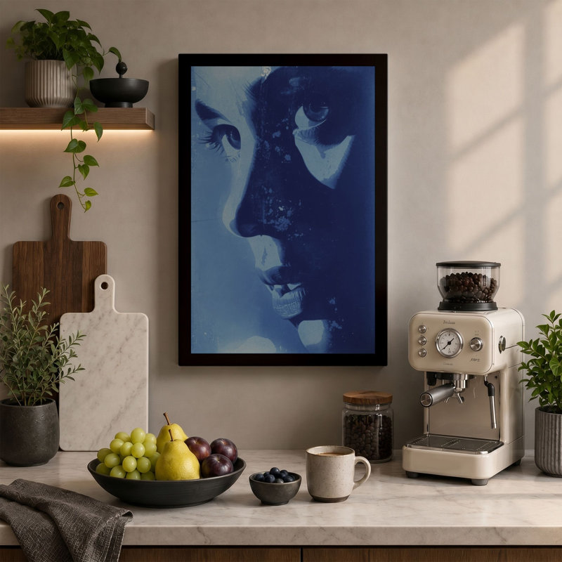 Blue Study Portrait Modern 1 Piece Wrapped Canvas Wall Art, 30x20 - 76.2 x 50.8 cm, Terracotta Border