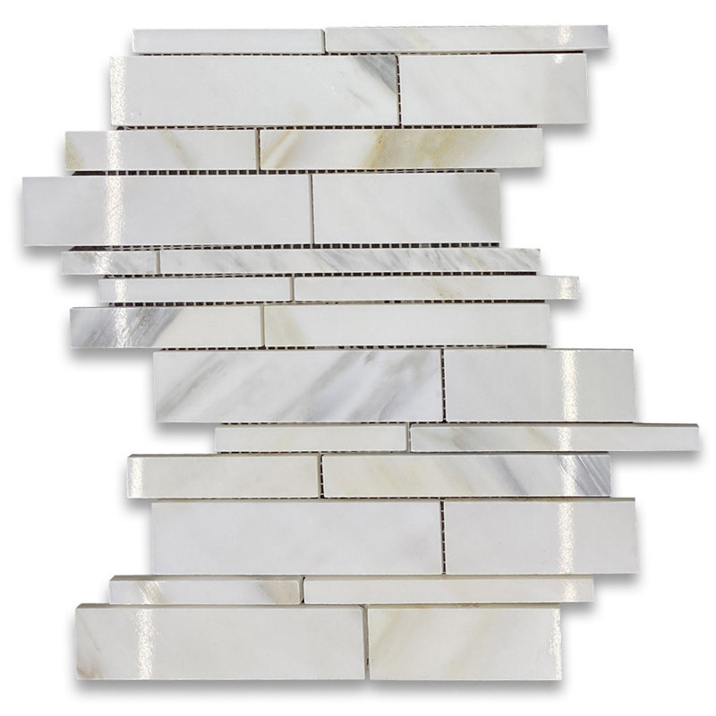 Calacatta 13" x 10" Marble Mosaic Tile, White/Gray