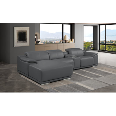 Canapé modulaire en L en cuir véritable 4 pièces avec accoudoirs inclinables électriques et accoudoirs réglables faisant face à la gauche gris foncé