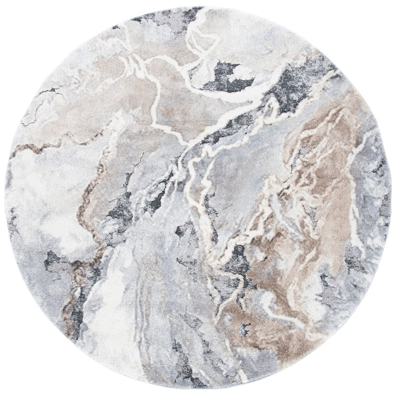 Makenna Abstract Gray/Beige Area Rug, Round 6'7"