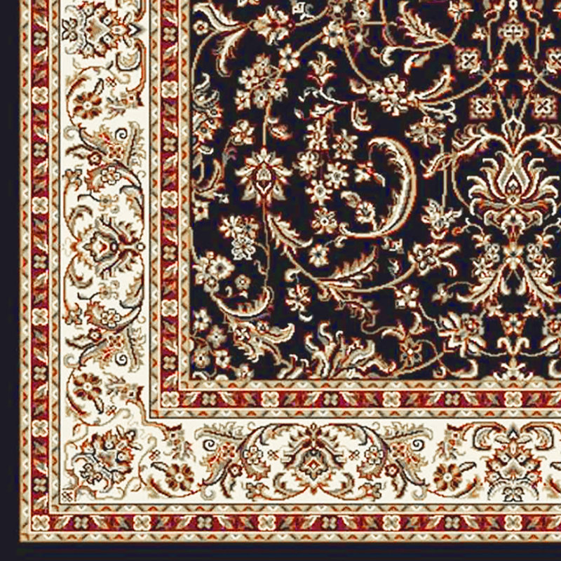 Tapis noir à motif floral, Rectangle 7 pi 9 po x 9 pi 6 po