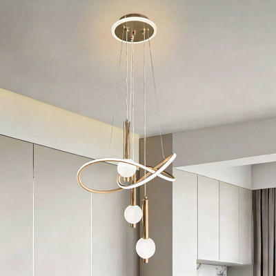 Lustre à 3 lumières de luxe moderne, lampe en fer doré et acrylique avec ampoules DEL tricolores pour la salle à manger et le couloir