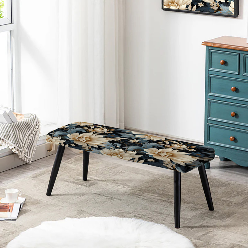 Pivoine beige Timeless Sophistication - banc rembourré floral noir