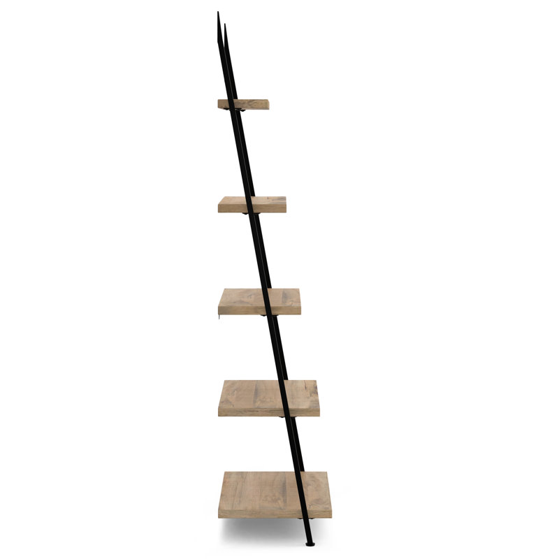 Trent Natural Mango Wood and Black Metal Ladder Shelf