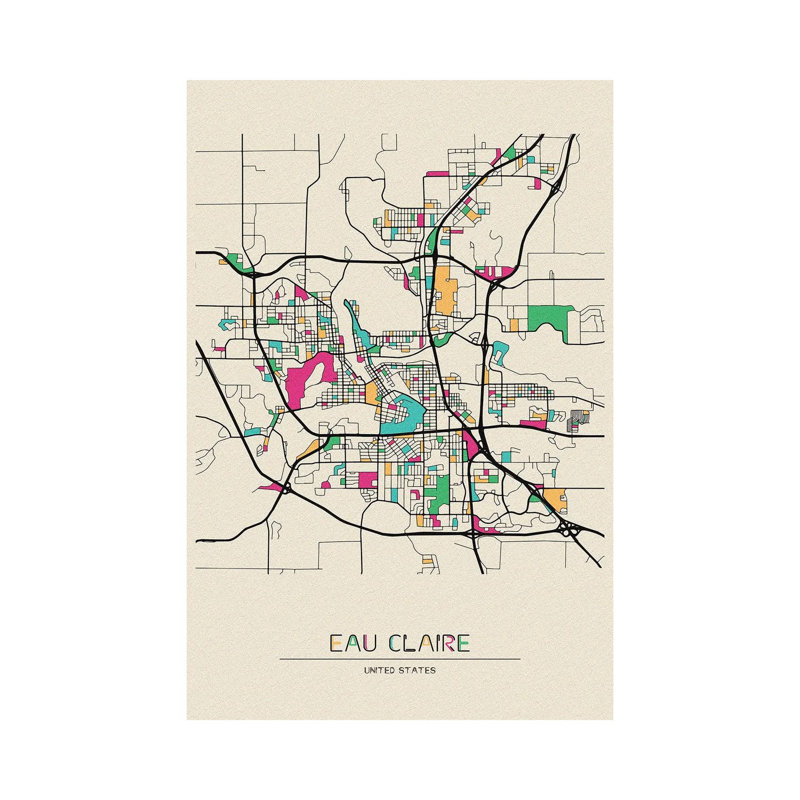 «Eau Claire, Wisconsin Map» par Ayse Deniz Akerman - impression sur toile tendue, H 60 po x l 40po x P 1,5 po