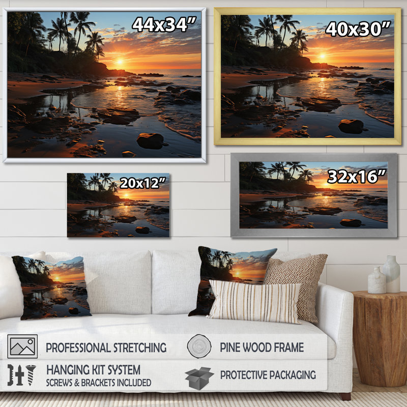 «Amande Beach Tropical Vibes X III», reproduction sur toile, H 30 po x l 40 po, Cadre flottant noir