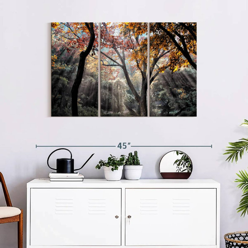 " Forest Sun Rays " 3 Piece Art Set, 24" H x 38" W x 1.25" D