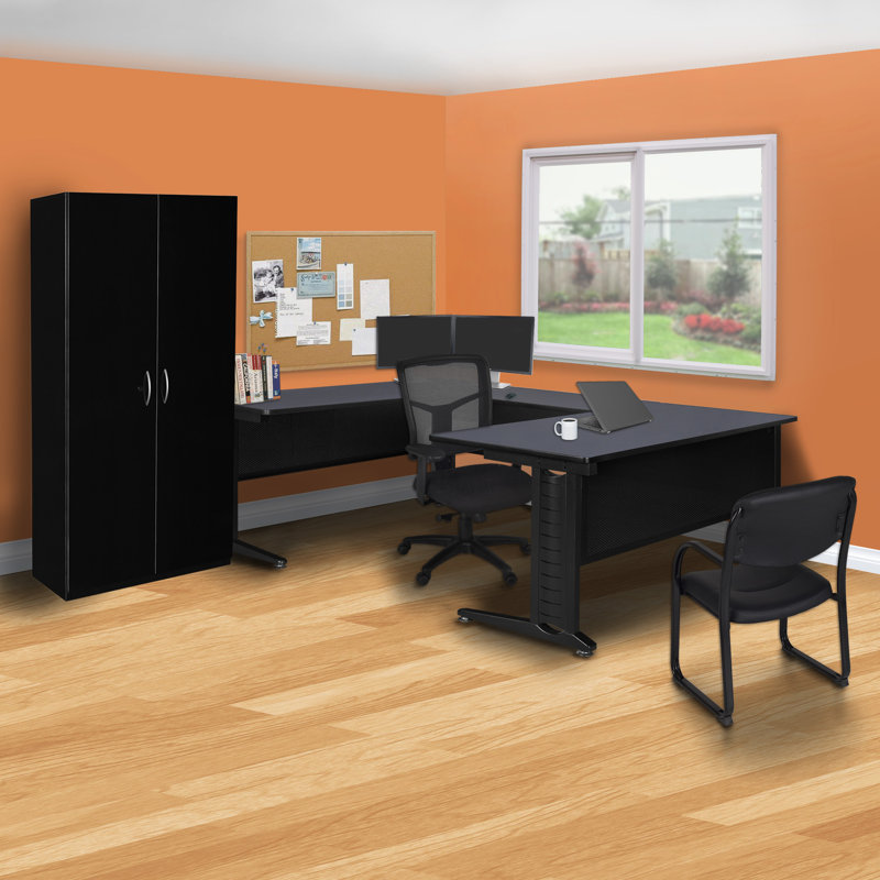 Nevjana Fusion U Shape Desk Shell, Gray, 29" H x 66" W x 102" D, 48"
